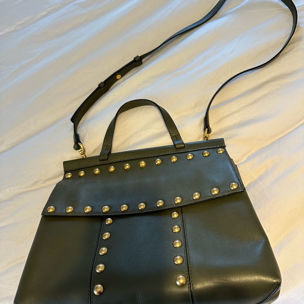 Elegant Army Green Studded Handbag